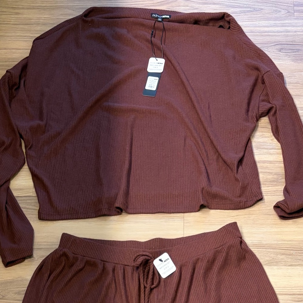 Plus Size Off-Shoulder Pants Set -Brown - Picture 6 of 6